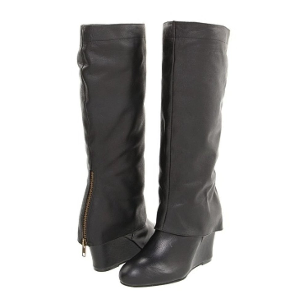 Steve Madden Maryn Wedge Foldover Boots Black 8
